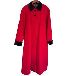 Vintage Eska International Red Wool Coat Black Velvet Trim EU Size 16